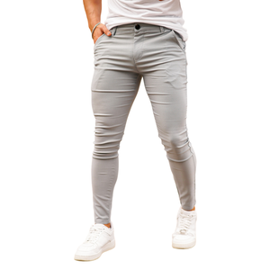 Pantalones de Hombre Slim Fit de Sarga Ajustados Estilo Casual con Frente Plano, Cierre con Cordón y Logo en la Cintura, Pierna Larga - Product Image 3