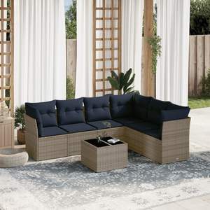Divano da 7 pezzi in Poly Rattan grigio con cuscini divani da giardino - Product Image 1