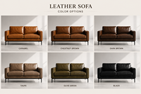 Sofá Loveseat para Sala de Estar, Estilo Moderno de Mediados de Siglo, Sofá Cama de Cuero Genuino y Madera de Caucho, Ecológico, para Escuela, Parque, Almacén