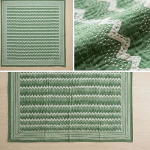 Hand Block Printed Cotton Kantha Sanganer Queen Size Quilt <b>Large</b> Width Handmade Indian <b>Throws</b> Bohemian Bedroom Home Decor - Product Image 4