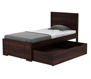 Cadre de lit simple moderne en bois finition noyer avec tiroir de rangement, mobilier de chambre à coucher - Product Image 3