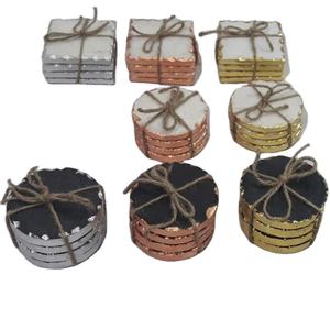 Sous-verres en marbre Taille personnalisée de luxe en pierre de marbre et incrustation de métal pour le thé ou le café au meilleur prix Sous-verres en marbre - Product Image 1