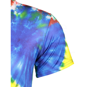 Men's <b>Tie</b>-Dye Short Sleeve O-Neck T-Shirt Casual <b>Knitted</b> Regular Fit Patterned Top - Product Image 5