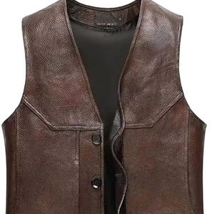 Chalecos de Cuero para Hombre, Chaleco de Motocicleta de Cuero Genuino para Invierno, Servicio OEM con Bolsillos de Transporte - Product Image 1