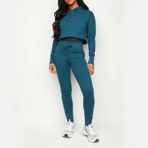 High Quality Wholesale Women Ladies <b>Crop</b> Tops 2026 Custom Croptop Hoodie Set Women <b>Zip</b> <b>up</b> Fleece Pullover Women Hoodies - Product Image 2