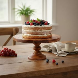 Round Wooden <b>Cake</b> <b>Stand</b> Handmade Dessert Platter Reusable <b>Cake</b> Pedestal for Wedding Party Table Decor - Product Image 1