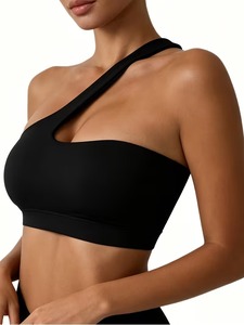 One Shoulder Sports Bra Women Asymmetric Cutout Workout <b>Crop</b> <b>Top</b> Single Strap Gym Fitness Yoga Tank Padded Activewear Blanks - Product Image 6
