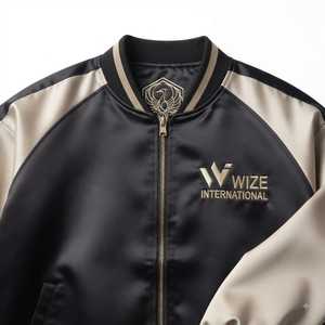 Men's Bomber Jacket Japan Style Purple Green Satin Zipper Front Logo Autumn Wear Sukajan Jackets Reversible Eco-Friendly - Product Image 3