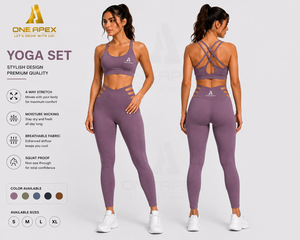 Women Seamless Yoga Set High Waist Leggings Cross <b>Back</b> Sports Bra Gym Workout Activewear Set - Product Image 2