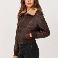 Veste de moto en cuir d'agneau bordeaux pour femme avec col en peau de mouton respirante - Veste en cuir bordeaux