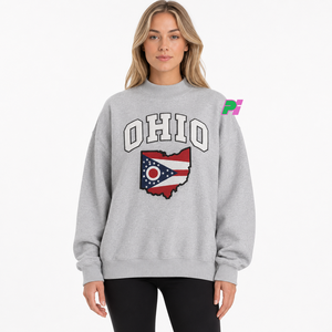 Sudadera OHIO para Mujer, Cuello Alto, Color Marrón, 100% Algodón, Estilo Urbano, Ecológica, Talla Grande, con Aplicaciones Personalizadas - Product Image 1