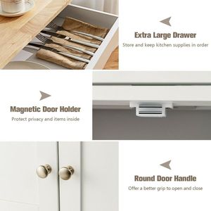 Nuovo Carrello da Cucina Antico con Piano in Legno di Gomma, Portabottiglie a 3 Livelli, 2 Armadietti, Struttura in MDF e Acciaio - Product Image 5