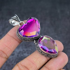 Joyería Plateada Jewelexi ET-4368, Colgante de Turmalina Bicolor en Forma de Corazón, Estilo Bohemio, Hecho a Mano, Chapado en Plata de Ley, Engastado en Canal - Product Image 2