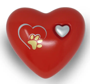 Urna Conmemorativa para Cenizas con Forma de Corazón Gris con Huella de Pata Blanca y Mini Corazón, Corazón para Cenizas Funerarias de Metal, Latón/Aluminio - Product Image 5