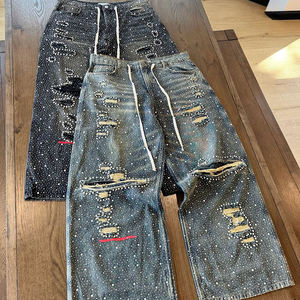 Custom Acid Washed Baggie Wide Leg Lightweight Casual <b>Men's</b> Denims Streetwear High Quality Vintage Distressed <b>Jeans</b> - Product Image 6