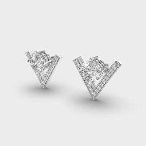 Pendientes de Diamantes Redondos Cultivados en Laboratorio con Certificación IGI, Oro Amarillo/Blanco/Rosa de 9K, Pendientes de Diamantes con Marco Triangular Geométrico - Product Image 2