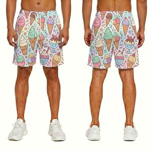Shorts en maille pour homme bleu clair à motifs floraux tropicaux, en polyester rafraîchissant, style décontracté inspiré des stations balnéaires, pour l'été - Product Image 4