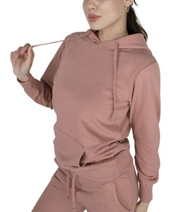 Women <b>Pink</b> Hooded <b>Tracksuit</b> Full Sleeve Solid Color Casual Sweatshirt And Pants <b>Set</b> With Side Pockets Elastic Waist Autumn Wear - Product Image 5