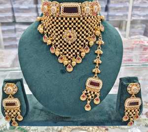 Wholesale High Quality New Vintage Copper Gold Plated <b>Crystal</b> Bridal Jewelry <b>Set</b> Long Mala Necklace Earrings Maang Wedding Party - Product Image 1