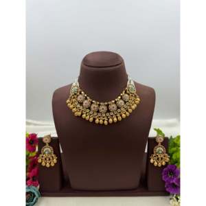 Indian Ethnic Kamini Premium Gold Plated Chorski Bridal Necklace & Earring Set - Product Image 1