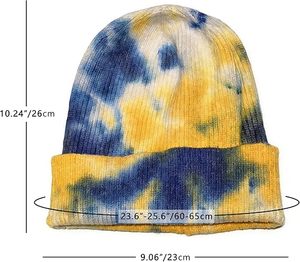 Gorro de Punto Unisex con Estampado Tie Dye, 100% Acrílico, Gorro de Invierno de Estilo Casual, Patrón Azul y Amarillo, Talla Adulto 56-58CM - Product Image 4