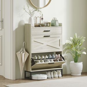 Mobiletto scarpiera sottile bianco anticato a 2 cassetti salvaspazio in truciolato per 12 paia, stile rustico/country - Product Image 2