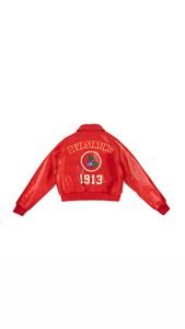 Delta Sigma Theta Women Cropped Leather Jacket Letterman Custom DST Sisterhood Cropped Bomber Jacket - Product Image 3