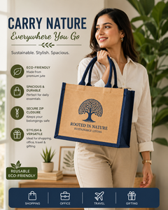 Custom Printed Premium Dual Tone Jute Bag with <b>Zip</b> Closure Eco Friendly Reusable Shopping <b>Tote</b> Bag 30x30x15cm - Product Image 5