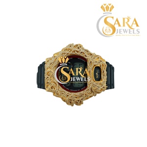 Montre à bracelet en cuir noir sur mesure de qualité supérieure avec strass incrustés et affichage analogique, disponible au meilleur prix - Product Image 1