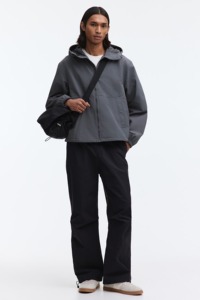 Men's Gray Hooded Puffer <b>Jacket</b> With Zipper Closure Casual Style Polyester Material Winter Wear - Product Image 2