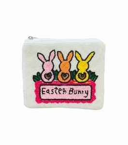 Beaded <b>Pink</b> Zigzag Pattern Coin <b>Purse</b> With Bunny Design Zipper Closure Cartoon Style Mini Size Female Handmade - Product Image 2