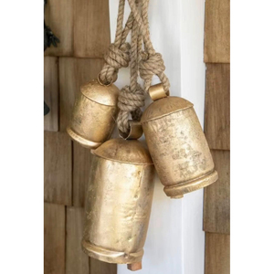 Campanas navideñas vintage de latón con cuerda de yute, estilo rústico y shabby chic, para decoración de árboles de Navidad y coronas. - Product Image 3