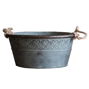 Pot de fleurs en relief galvanisé, Pot de jardinière décoratif en métal fer galvanisé seau de jardinière avec poignée en corde - Product Image 1