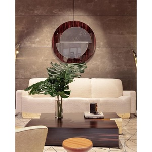 Miroir mural de forme irrégulière encadré de bois moderne, surface en verre décorative - Product Image 6