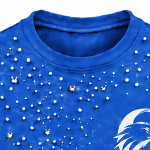 T-shirt unisexe bleu royal orné de perles, manches courtes, col rond, tee-shirt tendance avec perles décoratives pour un style décontracté - Product Image 3