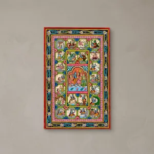 Pintura Tradicional India Hecha a Mano de Krishna y Leela, Pattachitra, Arte Folclórico, Decoración de Pared, Obra de Arte Mitológica para el Hogar, Venta al Por Mayor - Product Image 2