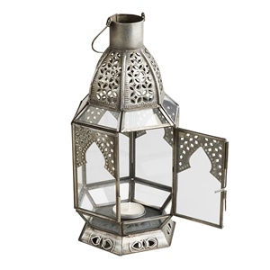 Hot Selling Moroccan Candle <b>Lantern</b> Set with Rustic <b>Silver</b> Metal Frame Clear Glass for Farmhouse Living Room Decor - Product Image 2
