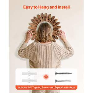 Espejo Decorativo de Pared de Madera Rústica de 12 Pulgadas, Estilo Boho con Diseño de Sol, para Dormitorio, Sala de Estar, Entrada - Negro Carbonizado para Casa Nueva - Product Image 4