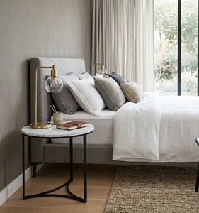 Contemporary Round Coffee <b>Table</b> with Marble <b>Top</b> and Black Metal Frame for Living Room Furniture - Product Image 3