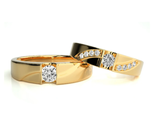 925 Sterling Silver Gold Plated <b>Couple</b> <b>Rings</b> with Cubic Zirconia Solitaire Design <b>for</b> Wedding - Product Image 1