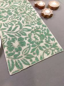 <b>Green</b> Floral Embroidered Fabric <b>Table</b> <b>Runner</b> Rectangle Luxury Style Washable Eco-Friendly Handmade Durable Mats Pad - Product Image 3