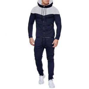 Survêtement gris pour homme avec blocs de couleur, fermeture éclair intégrale, capuche, coupe décontractée, en polyester et coton, pour l'automne, avec poches latérales - Product Image 4