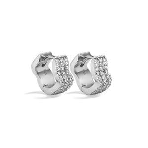 Pendientes de aro Huggie de plata de ley 925 y oro amarillo de 14K con diseño de ondas triples para mujer, delicados, con efecto de onda de agua y diamantes engastados en pavé. - Product Image 5