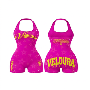 Women's Neon <b>Yellow</b> Halter Neck Sleeveless Skinny <b>Bodysuit</b> with Star Print Stretch Activewear Sexy Party Summer Wear - Product Image 3