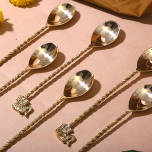 Royal Luxury Gold Plated Brass <b>Elephant</b> Spoon Set with Long Handle Durable Design-Business <b>Gift</b> - Product Image 1