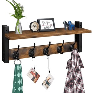 Reclaimed Pine Wood Wall <b>Coat</b> Rack with 5 Black <b>Hooks</b> - Wholesale - Product Image 4