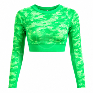 Women Seamless Breathable Activewear Yoga Set Long Sleeve <b>Crop</b> <b>Top</b> High Waist Leggings Four-Way Stretch Front Gym Fitness - Product Image 3