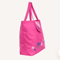 Tas Tote Kanvas Besar dengan Logo Custom, Kantong Lipat Bermotif Huruf, dan Dompet Snap dengan Kancing Tersembunyi untuk Belanja di Supermarket