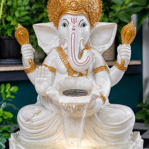 Fuente de Agua Ganesha de 3 Pies en Oro Blanco para Hogar, Jardín u Oficina |   Fuente Decorativa de Fibra Premium para Interiores y Exteriores - Product Image 2