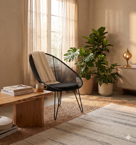 Chaise Acapulco moderne en rotin PE, siège ovale, structure métallique, coussin, mobilier de bistrot pour balcon, patio, jardin, extérieur, vente en gros - Product Image 6